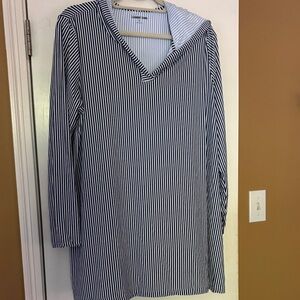 Lands' End Navy & White Striped Hooded Swim Coverup